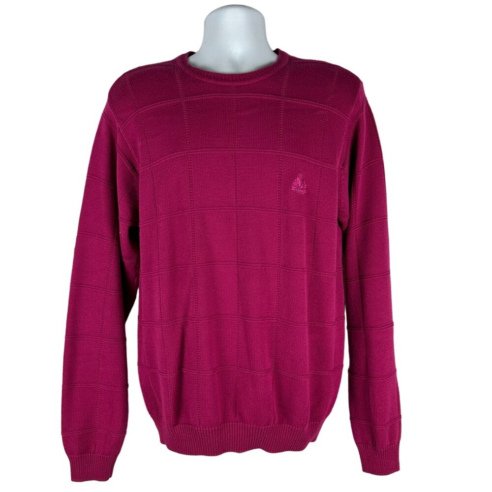 Izod Mens Fuchsia Cotton Crewneck Sweater Size M 100% Cotton Made In Macau